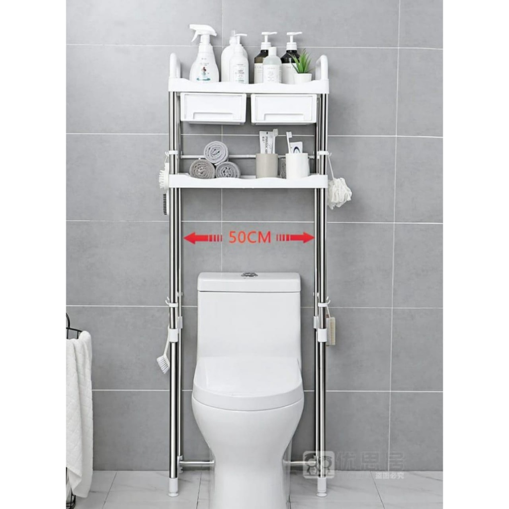 Rak Toilet Rangka Stainless Tanpa Laci Lengkap Dengan Gantungan Hook