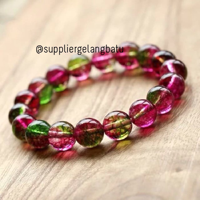 Gelang Batu Natural Water Melon Quartz 10mm - Original Stone kuarsa aksesoris fashionita pria wanita