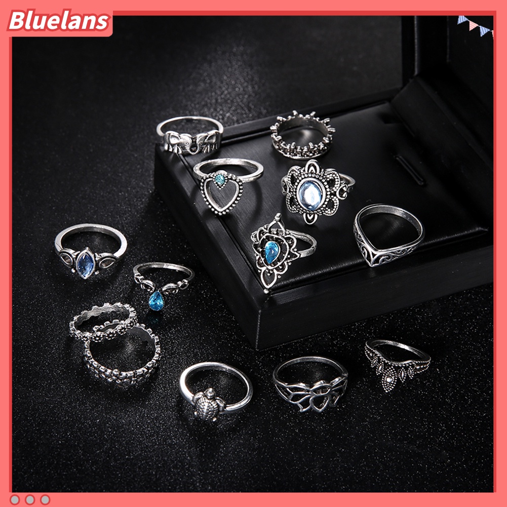 Bluelans 13Pcs Boho Hollow Stacking Ring Set Knuckle Midi Tip Finger Party Women Jewelry