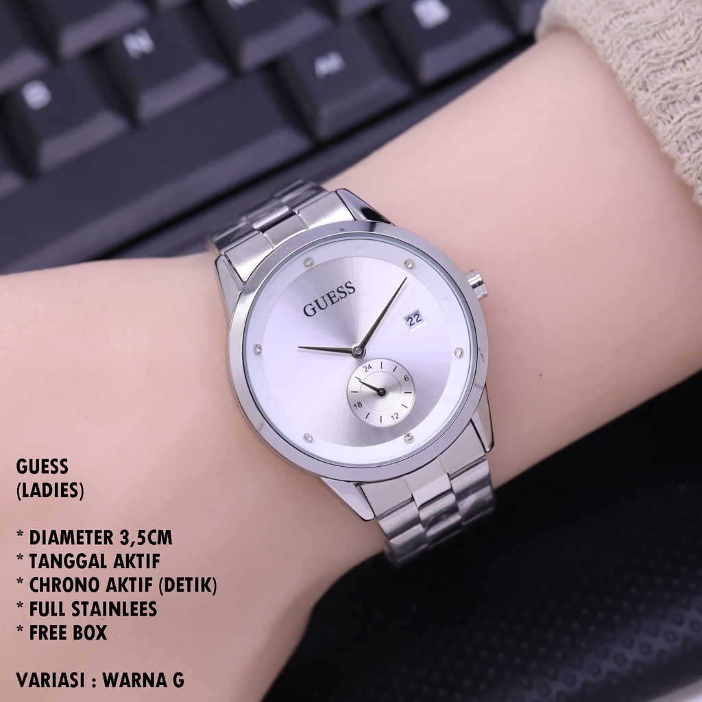 (BISA COD) JAM TANGAN WANITA FASHION RANTAI BODY BULAT TANGGAL &amp; CHRONO AKTIF