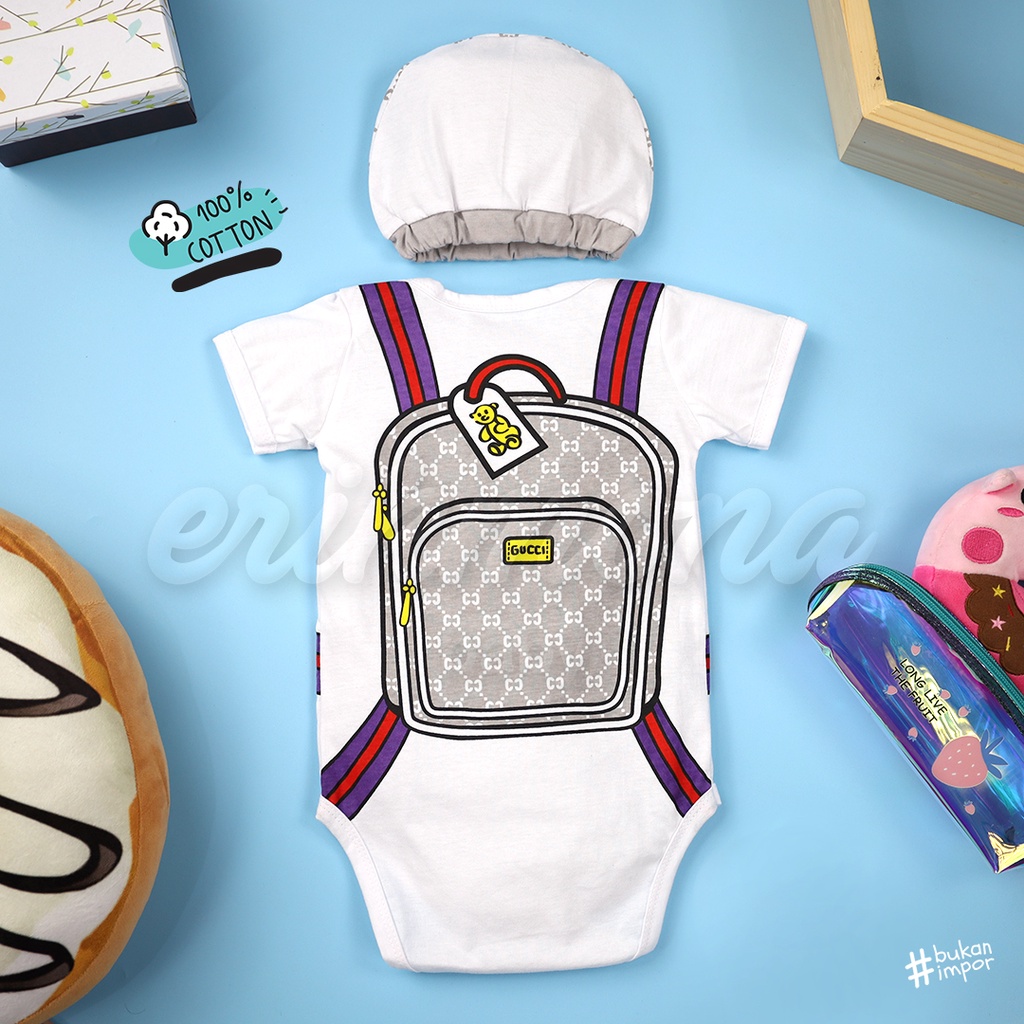 jumper bayi baju bayi model tas belakang / backpack lucu bukan gucci