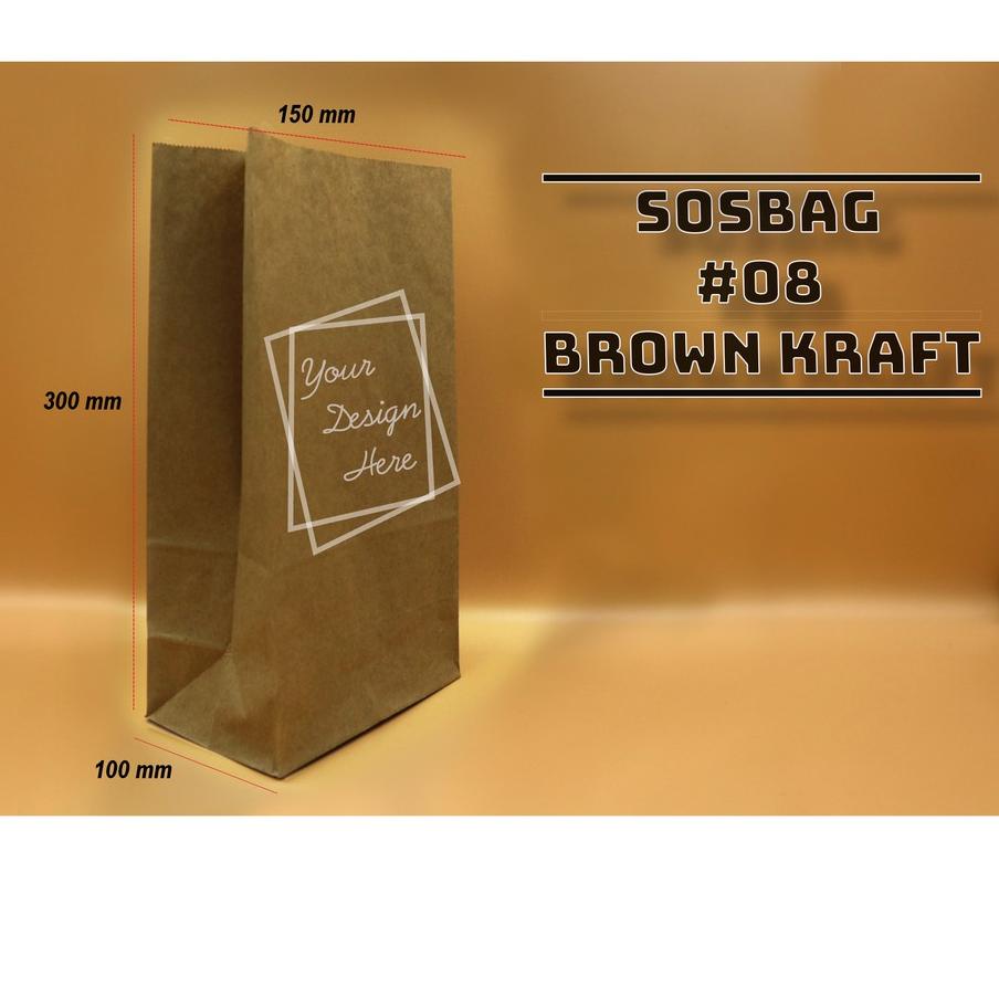 

PAPER BAG - SOS BAG KODE 08 - BROWN KRAFT - KANTONG KERTAS KENTANG ROTI - 100 PCS