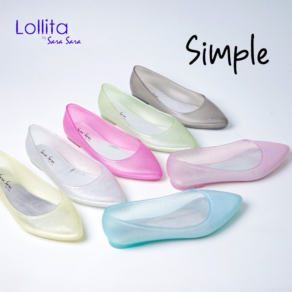 Sara Sara Lollita Flat Shoes Jelly Wanita Glitter Transparan - Sepatu Jelly Pesta