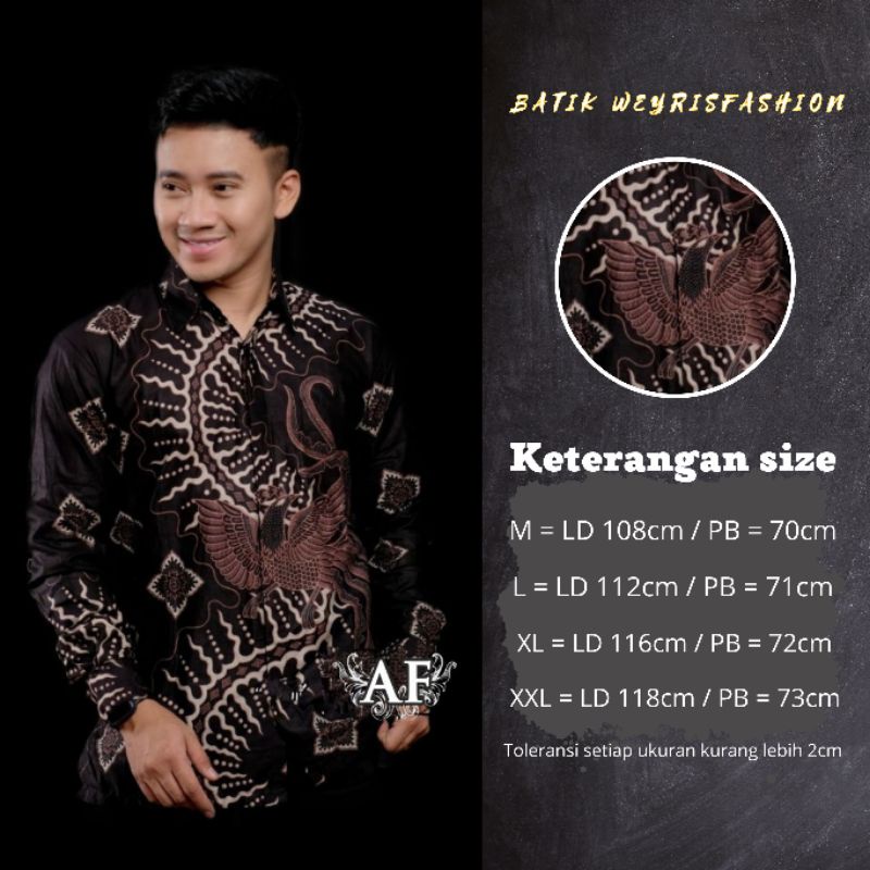 Batik Weyrisfashion | Kemeja Batik Pria Lengan Panjang | Batik Pria Modern | Batik Seragam Size M L XL XXL | Batik Pekalongan | Batik Mewah Motif Kelabang Hitam