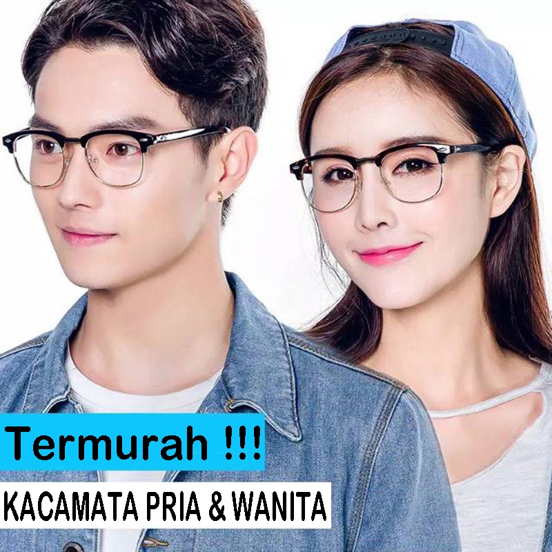 kacamata transparan fashion wanita pria model frame rimless setengah bingkai model oval bulat kacamata dewasa lensa normal kacamata gaya trendy casual fashion cewe cowo