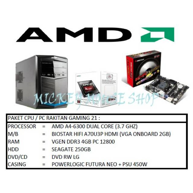 PAKET CPU/PC RAKITAN GAMING AMD A4-6300(3.7GHZ)/RAM 4GB