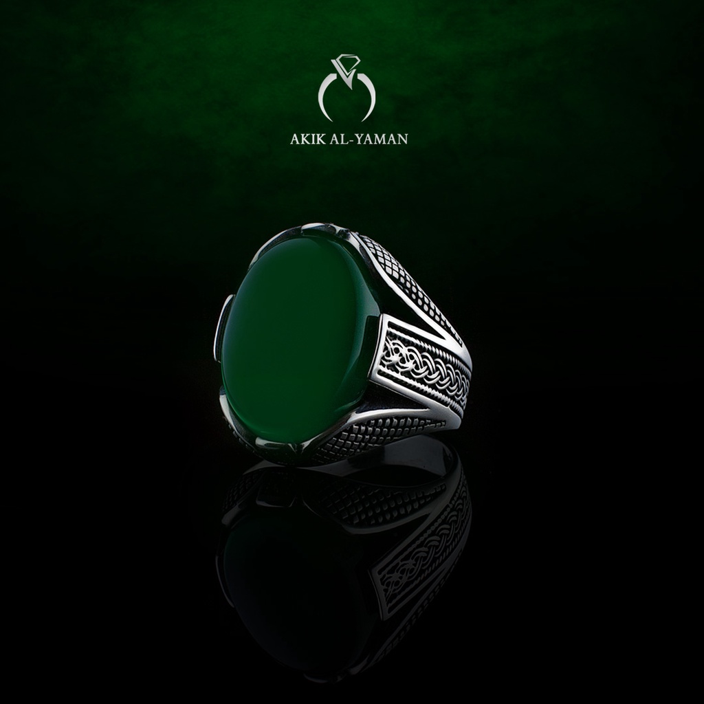 Cincin Batu akik Yaman Ahdhor dengan Ring Perak Original Yemen