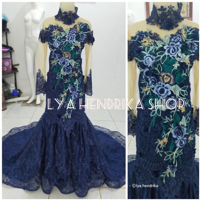 Gaun pengantin duyung ekor 3D