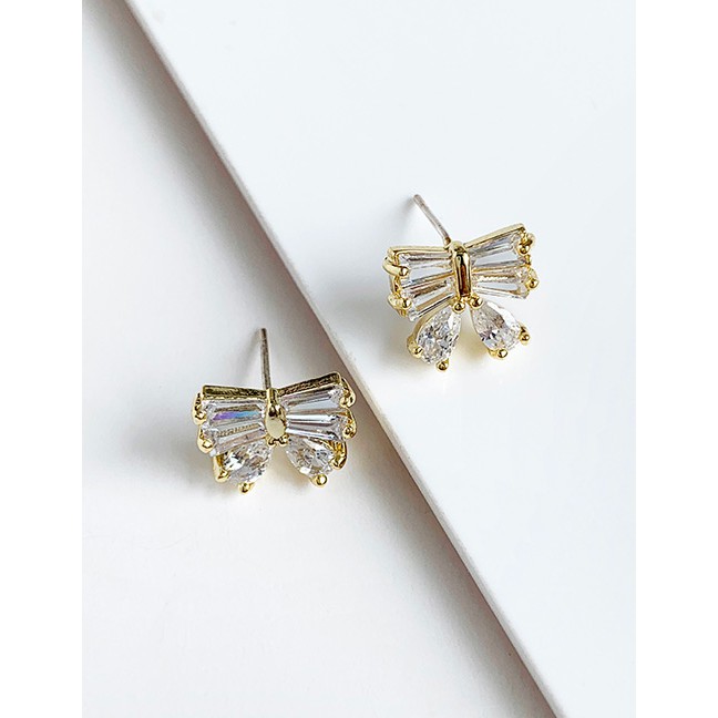 LRC Anting Tusuk Fashion Gold Copper Inlaid Zircon Bow Earrings F71613