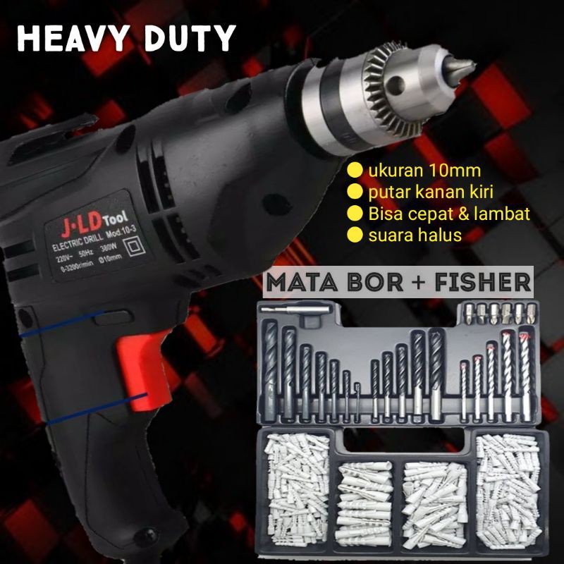 Bor JLD 10-3 bor listrik 10mm kuat halus bonus Mata bor set
