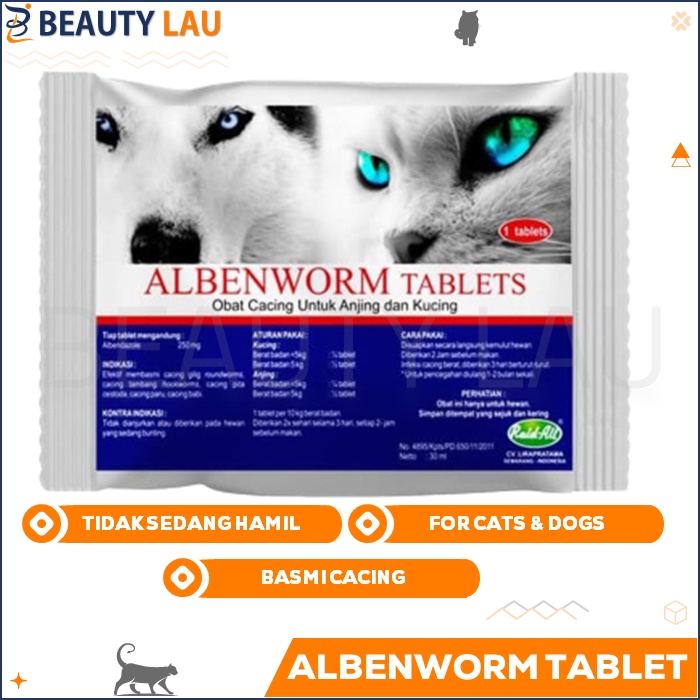 ALBENWORM TABLET ORIGINAL OBAT CACING KUCING ANJING KITTEN ADULT MURAH BERKUALITAS