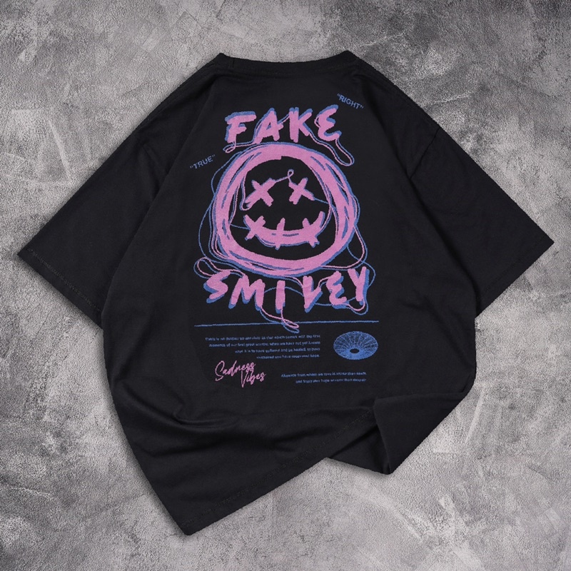 [N00751] T-shirt Oversized Distro Motif // FAKE SMILEY