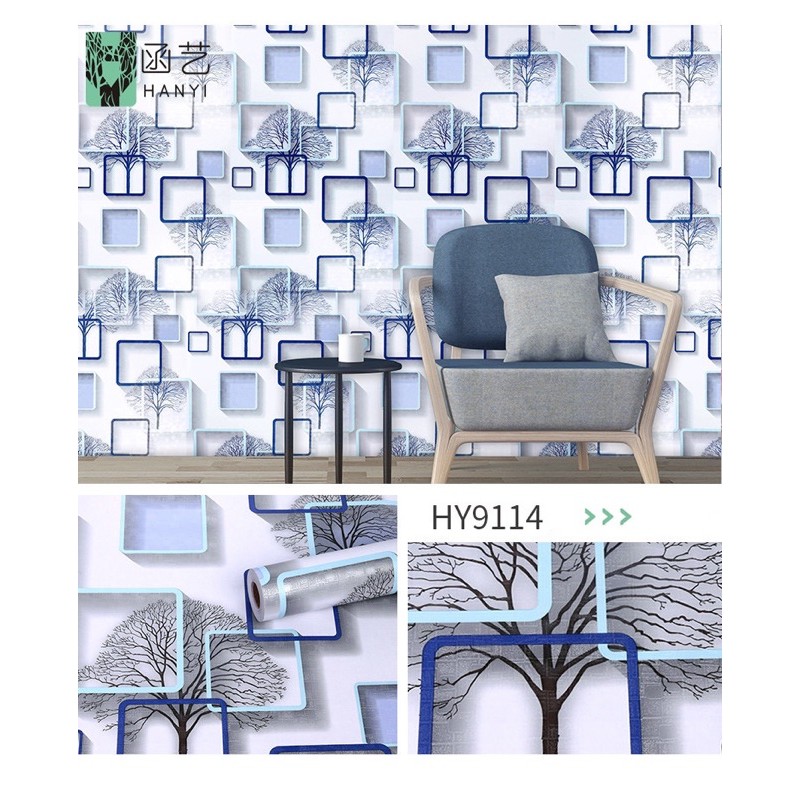 Wallpaper Dinding / Wallpaper Sticker Kotak Biru