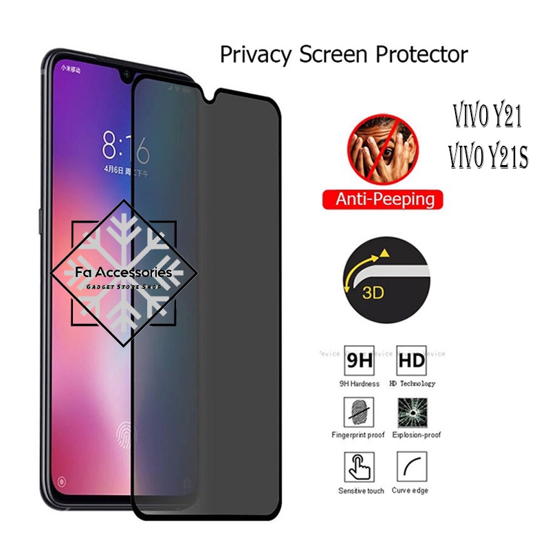 FA Tempered Glass Privacy Anti Spy Full Vivo Y01 Y02 Y02T Y21 Y21A Y21S Y21T Y22 Y33 Y33S Y33T Y73 Y73S Y73T  Y75 S T A FULL GORES INTIP