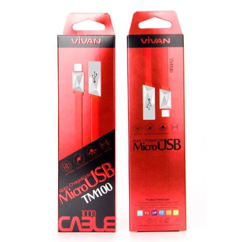 VIVAN Kabel Data TM100 Micro USB 1M Cristal desaint Fast Transmission Data cable Original Resmi