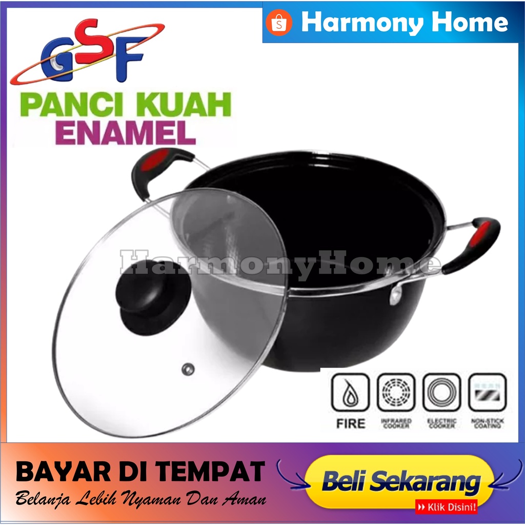 PANCI KUWAH ENAMEL GSF 22 CM TUTUP FULL KACA / PANCI ENAMEL / PANCI TUTUP KACA ANTI LENGKET / PANCI SERBAGUNA / PANCI SET