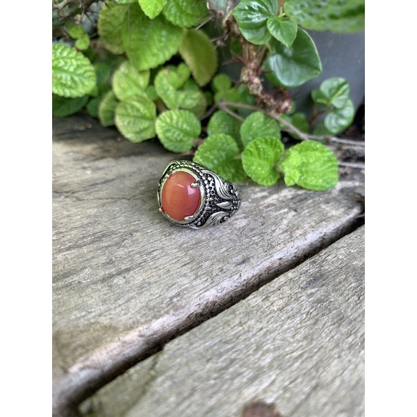 Cincin Batu Paparaca Orange Fenomena Cat Eye Langka Ring Motif Bali Elegan Kantoran