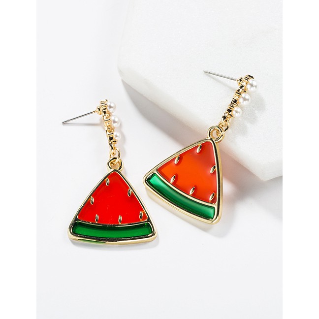 LRC Anting Tusuk Fashion Fruit Wind Resin Inlay Pearl Drop Oil Love Stud Earrings F88989