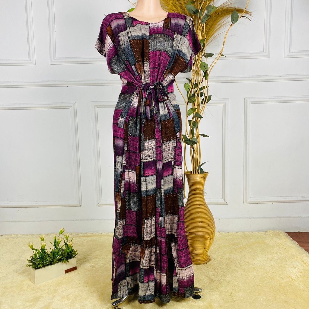 Daster Semata kaki Rayon Manohara Ruffle Busui Panjang Semata Kaki LD 120 Long Dress kekinian - Longdress semata kaki-Purple Blok
