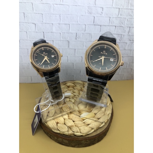 JAM TANGAN PRIA wanita couple black rose ALFA A0021 ORIGINAL 1000%