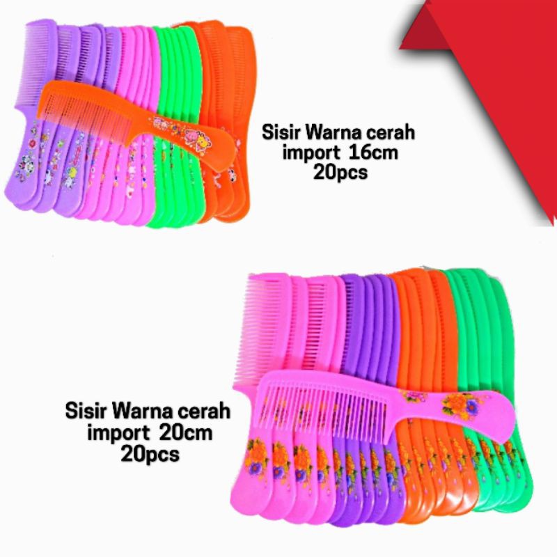 Sisir (20pcs)Gagang Besar Kecil Warna Cerah  Produk import Grosir