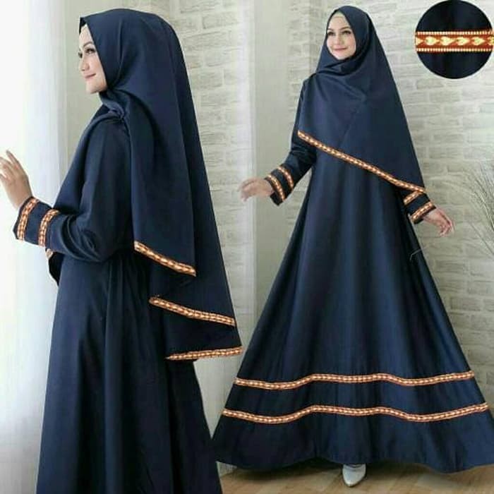 pakaian Gaun muslim ibu islami asd setelan st Hayra syari NAVY / Baju wanita hijab muslim maxi dress