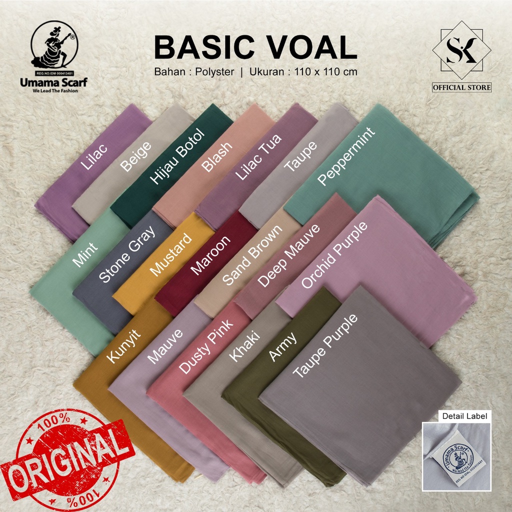 Jilbab Basic Voal Jahit Umama Scarf Jilbab Hijab Kerudung 110x110cm Segiempat Polos