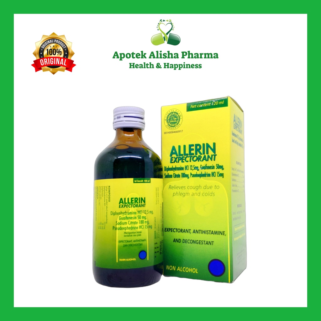 Allerin Expectorant Sirup 60ml/120ml-Allerin Sirup Obat Batuk Berdahak/Alergi/Flu/Pilek/Alerin Ekspektoran Sirup