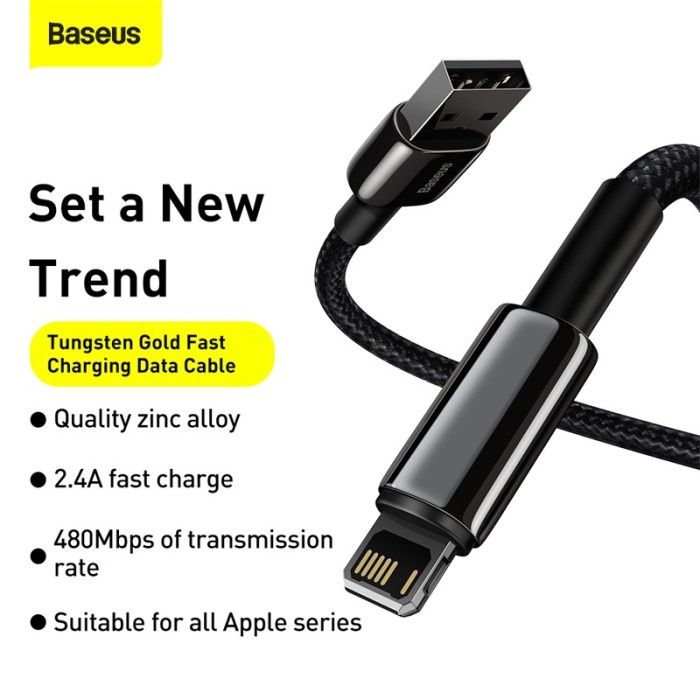 BASEUS Kabel Tungsten Gold Fast Charging Data USB to iP 2.4A - CALWJ