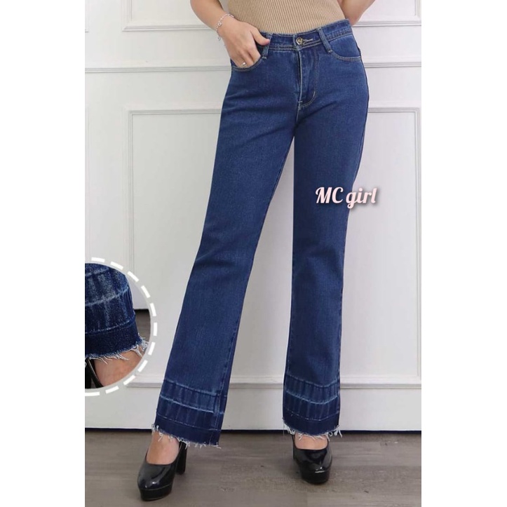 MC girl - Celana Jeans Cutbray Non-Stretch Wanita Warna Biru Tua / Cutblay Lepis Dark Blue Cewek / Cutbrai Panjang Kaki Lipat / Cutbrei Denim Non-Street / Kaki Lebar / Kaki Besar / Boot Cut