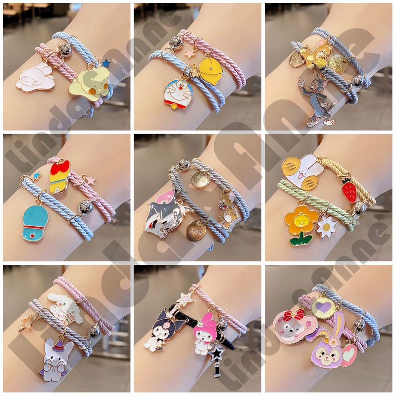 2 Pcs Gelang Magnet - 1 Pasang Gelang Couple Magnet Karet Desain Kuromi Cinnamoroll Wanita &amp; Pria