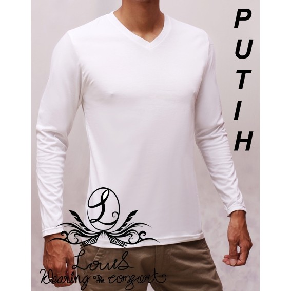 Kaos Lengan Tangan Panjang Putih Vneck Polos Murah V Neck Baju Pria