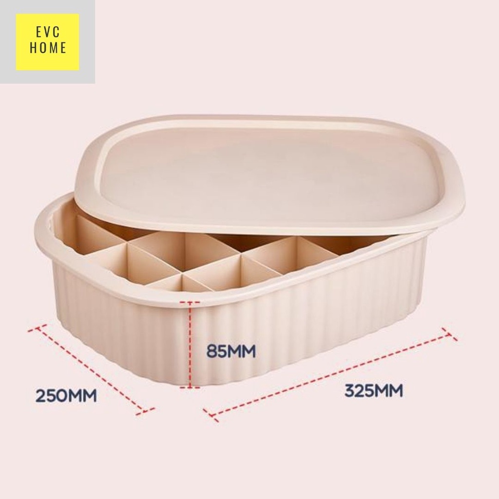 EVCHOME Box Storage Underwear 15 holes with Lid/ Multi purpose organiser/ Tempat simpan serbaguna dengan tutup