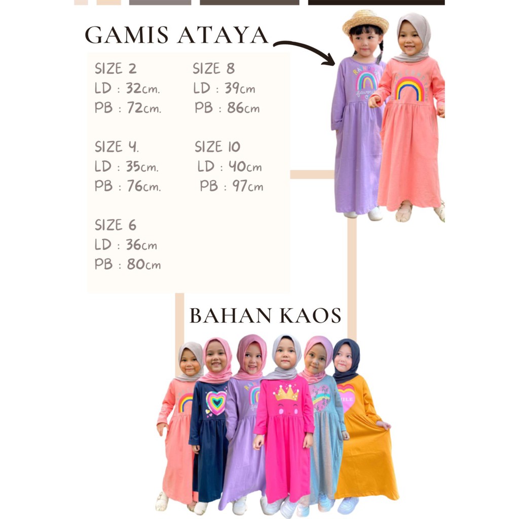 Gamis Anak Ataya Bahan Kaos Gamis Anak Size  2,4,6,8,10 Tahun