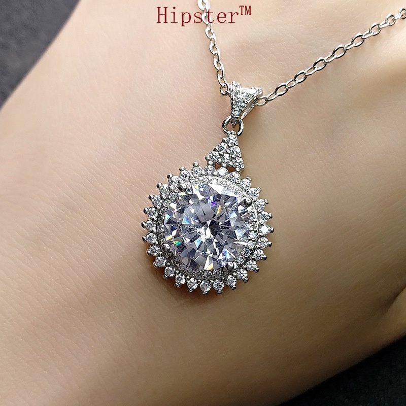 Simple Fashion Luxury round High Flash Moissanite Pendant White Gold Necklace