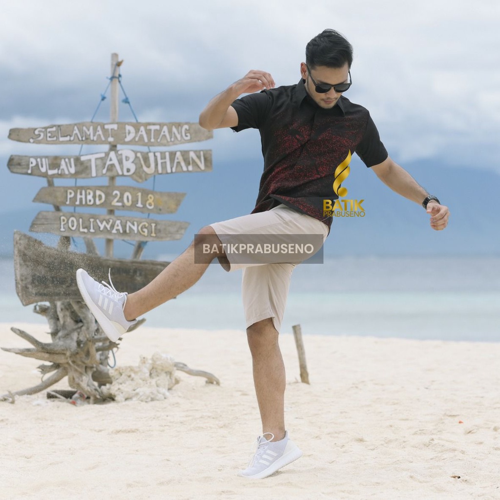 Prabanggana Batik PRABUSENO Original 100% Katun Asli Pria Lengan Pendek Printing Kemeja Formal Kanto