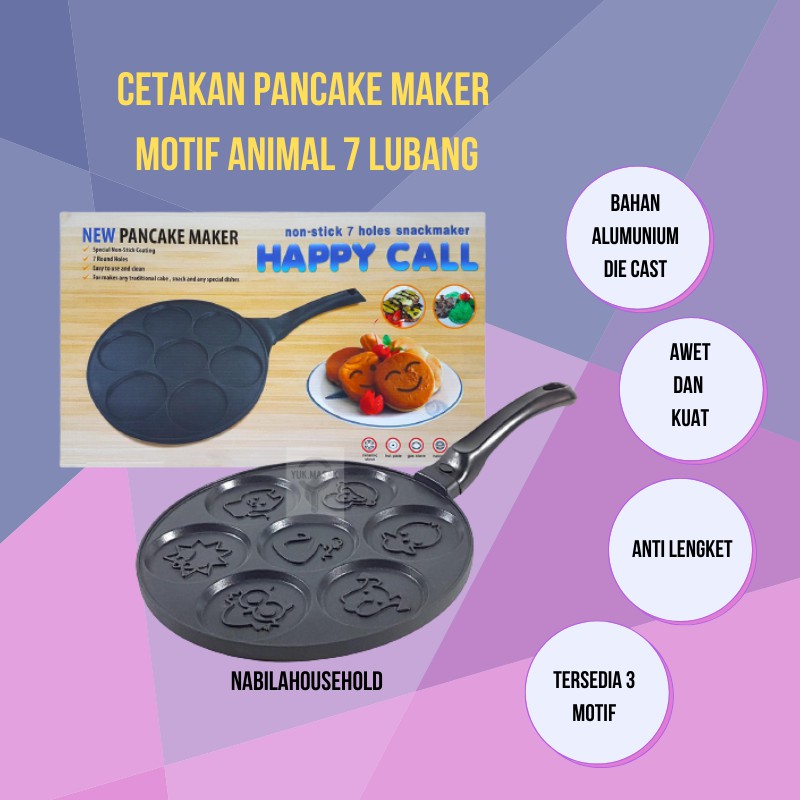 Cetakan Pancake Maker Pan Anti Lengket Karakter Animal 7 Lubang Happy Call