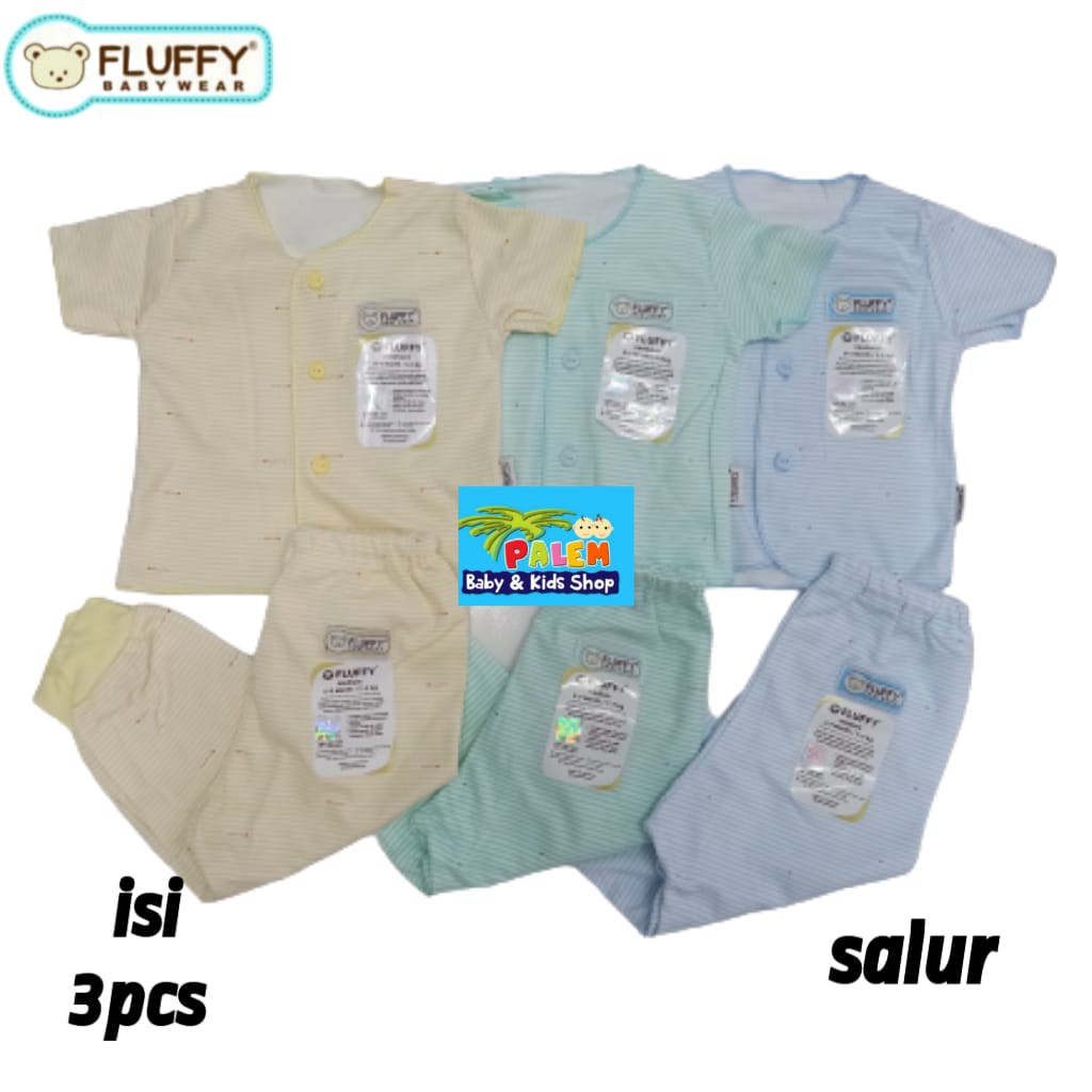 fluffy newborn setelan baju pendek Neci celana panjang rib 3 pcs