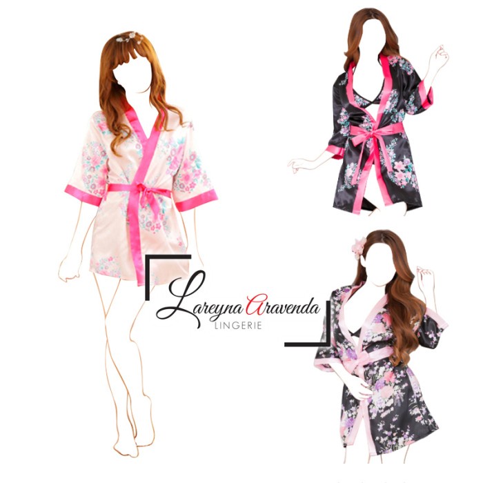 LINGERIE SEXY + SET BRA BAHAN SATIN JEPANG MODEL KIMONO FLOWER LG069 BAHAN BERKUALITAS
