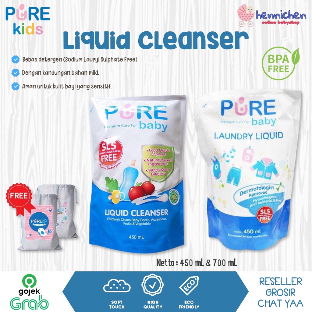 PURE Baby Liquid Cleanser (Cuci Botol bayi ) / Laundry Liquid ( Deterjen baju bayi anak ) Refill