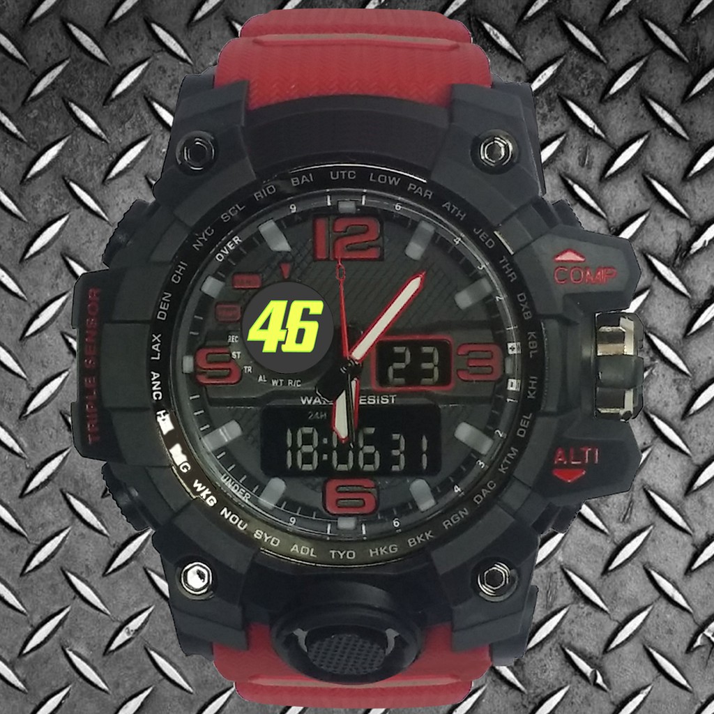 (Istimewa Bossque) Jam VALENTINO ROSSI 46 DT Tali Merah Marun (Exclusive)