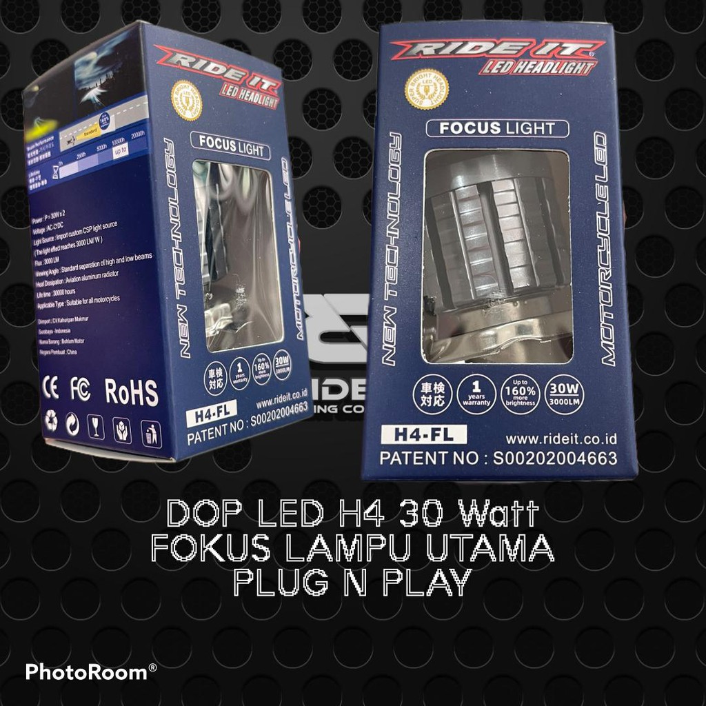 Bohlam LED H4 30W Fokus Laser Dop Lampu Depan Motor K3 Ride It DOP LED H4/K3 White by Ride It
