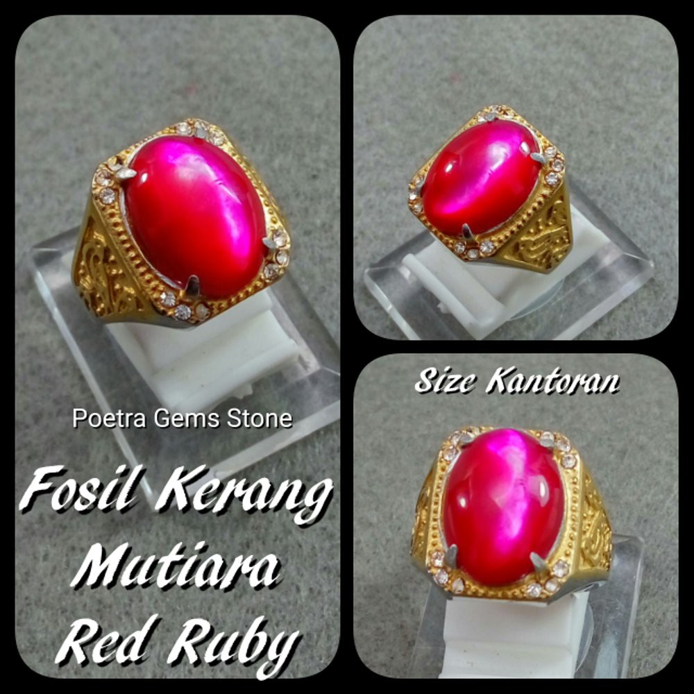 CINCIN RED RUBY INDONESIA FOSIL KERANG MUTIARA SIZE KANTORAN HQ