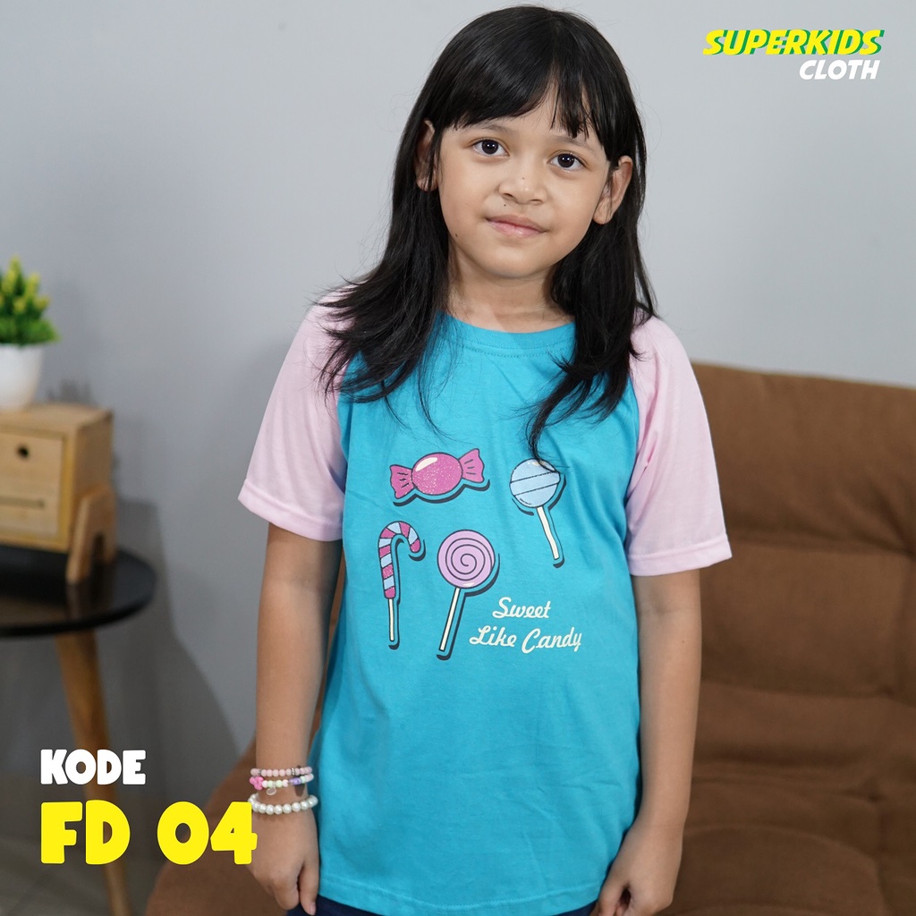 BAJU ANAK PEREMPUAN / KAOS ANAK PEREMPUAN / PAKAIAN ANAK CEWEK KAOS ANAK PEREMPUAN LENGAN PENDEK CANDY ECER GROSIR SUPERKIDS CLOTH 1 - 11 TAHUN