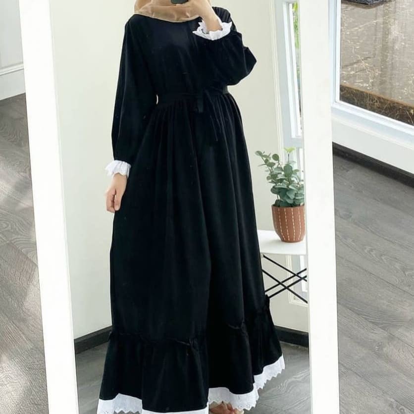 GAMIS NIDIA FULL KANCING BUSUI BUMIL DRESS MOSCREPE gamis terbaru gamis modern gamis terbaru 2021-SGN HITAM