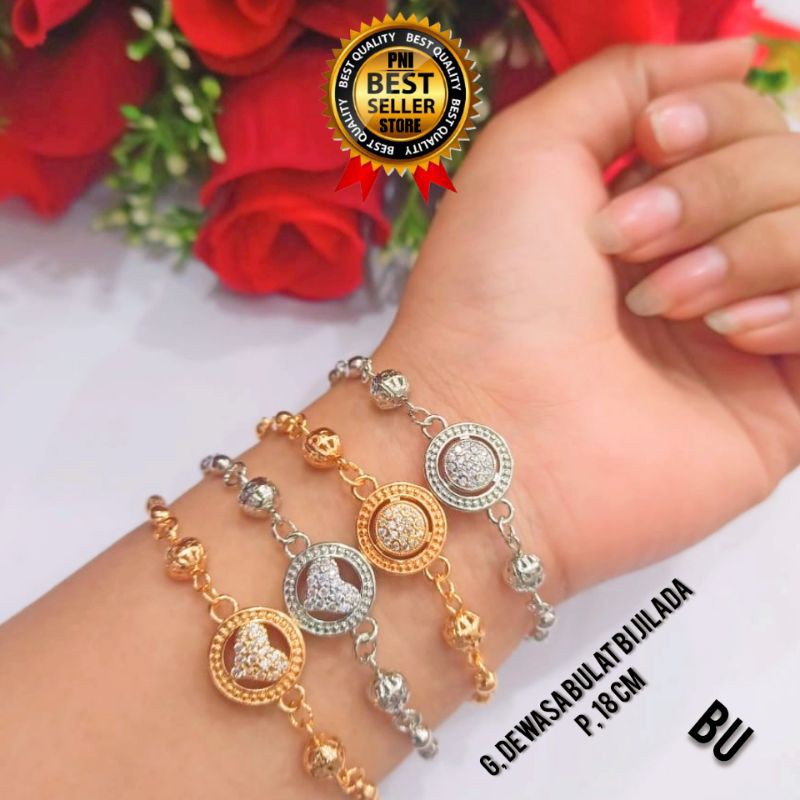 Fifi Fashion Gelang Tangan Dewasa Biji Lada Kerancang Kombinasi Model Perhiasan Lapis emas 19#