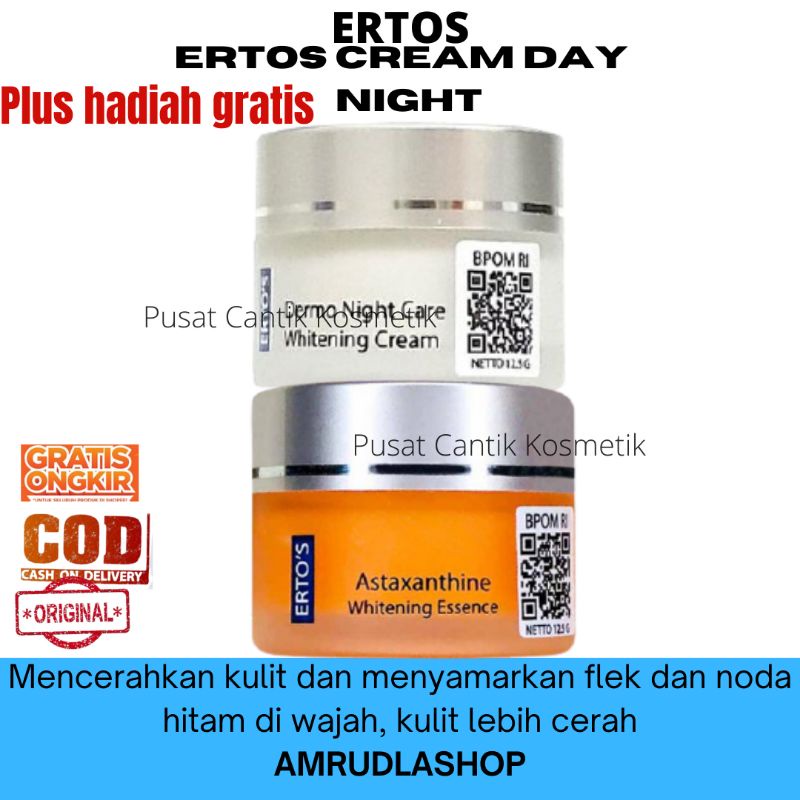 Ertos Paket Cream Krim Penghilang Flek Hitam, Pemutih, Anti Penuaan Pencerah Wajah 2 in 1  (astaxant