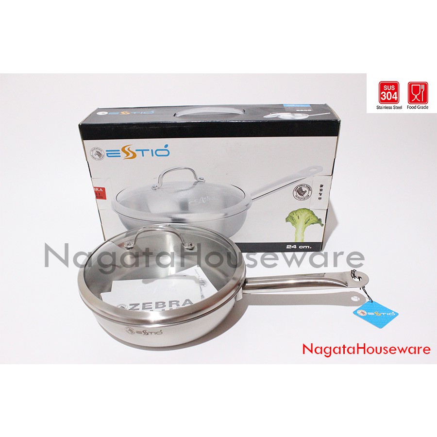 Panci Penggorengan Stainless / Teflon Stainless / Estio Pro Fry Pan Glass Lid Zebra 175102 Zebra