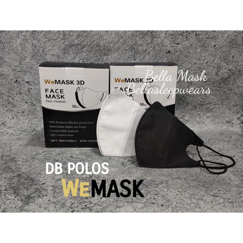 PROMO MURAH WEMASK WEMAZE~ MASKER DUCKBILL WEMASK BOX ISI 50  BARU 3PLY GARIS POLOS HITAM PUTIH RAINBOW MIX FACEMASK