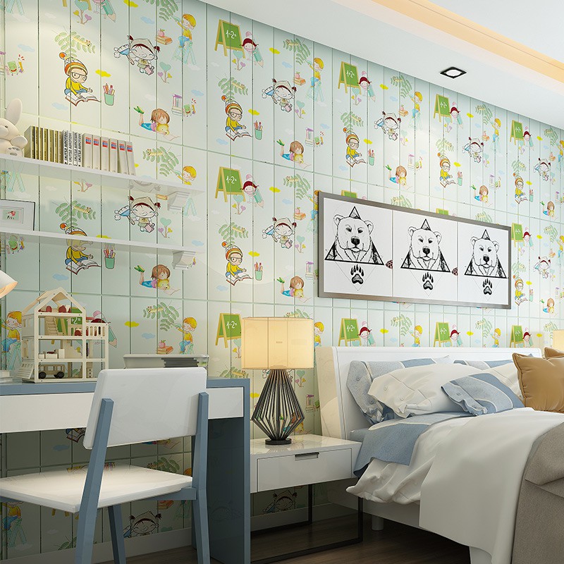 Wallpaper Dinding 3D / Wallfoam 3D Motif serat kayu karakter anak